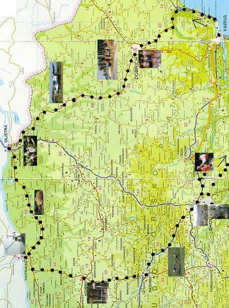 Beskrivelse: Rutekort over den første rundtur i nordøst Bulgarien